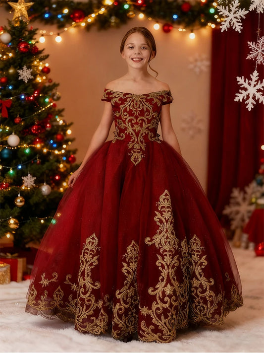 Flower Girl Fluffy Ball Gown For Autumn Winter Christmas Dress