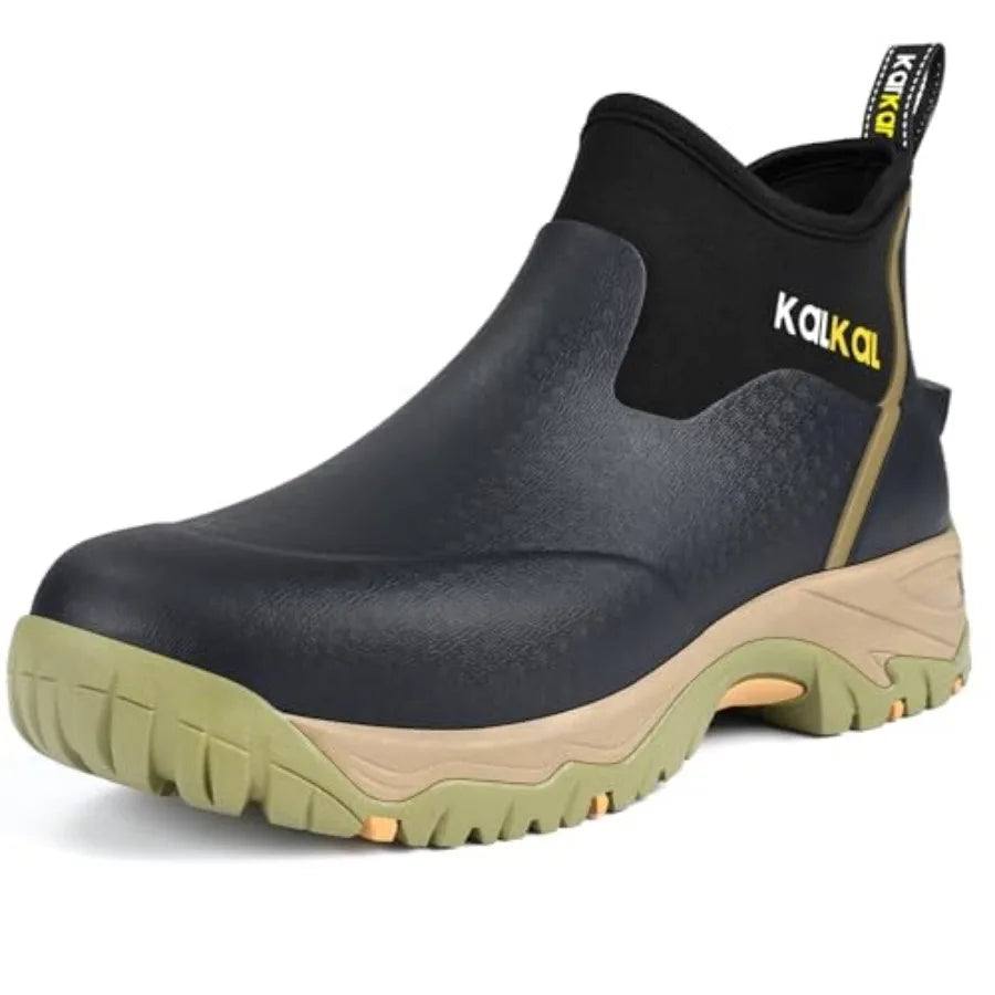 Kalkal Men's Rubber Boots, Waterproof Ankle Rain Boots, Insulated Working Booties with Comfortable Sports Sole, Outdoor Mud Boo