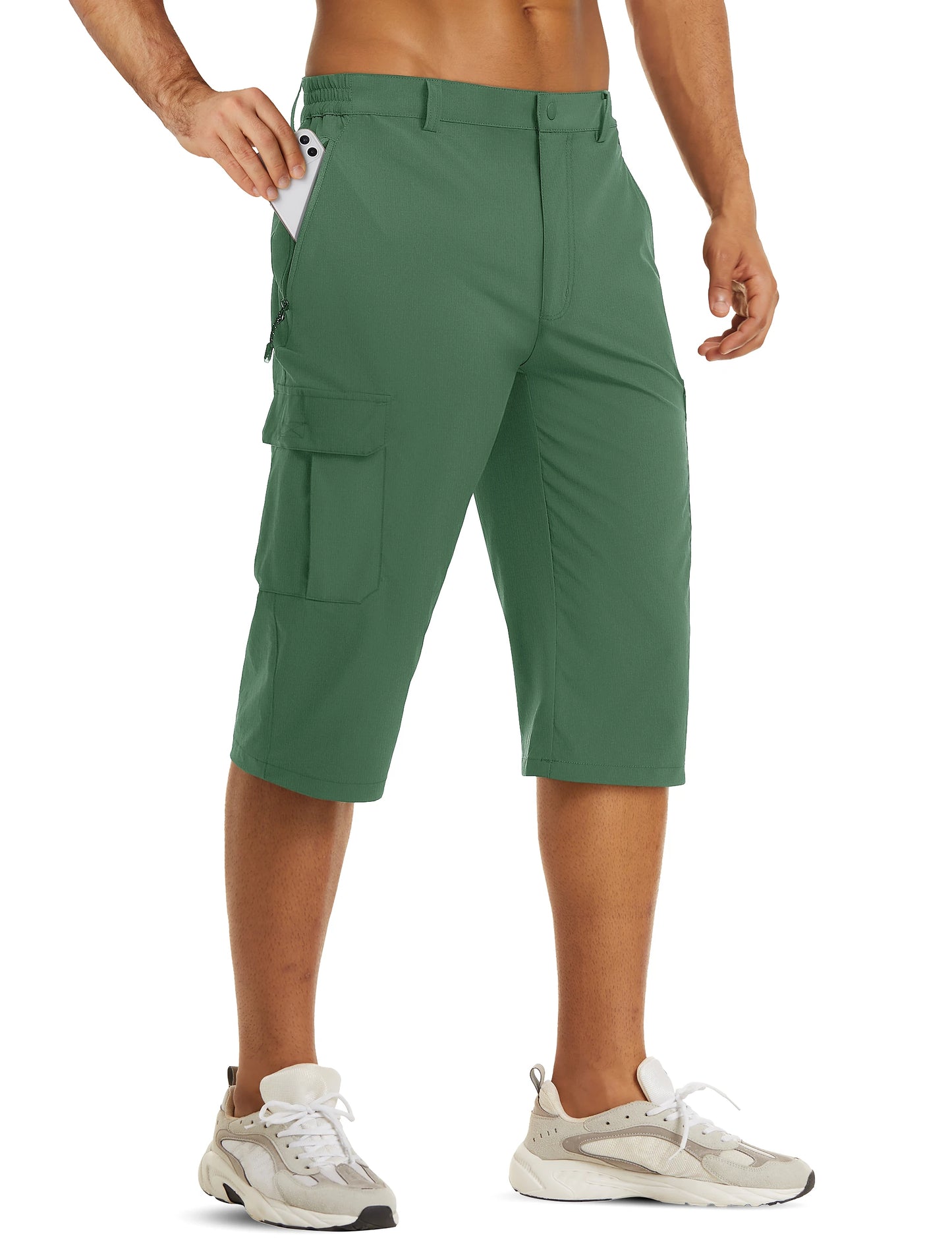 Mens Summer Quick Dry 3/4 Capri Pants Casual Multi-Pockets Lightweight Shorts Outdoor Hiking Cargo Nylon Pants Workout