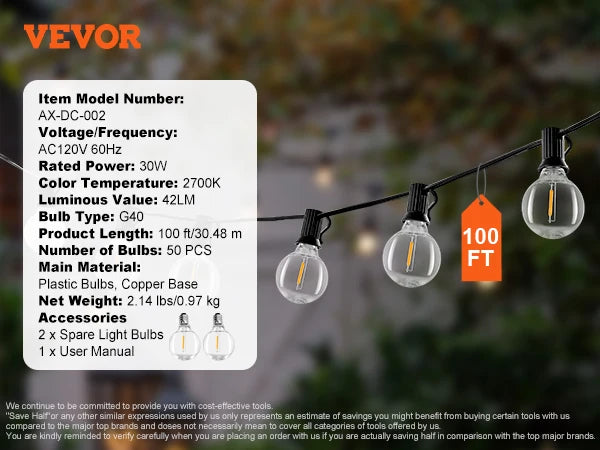 Bulb SucceBuy LED Outdoor String Lights 2700K Dimmable