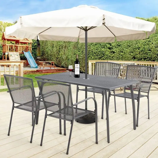 5 Piece Outdoor Table and Chair, Patio Outdoor Dining Set with 1.73" Umbrella Hole, Patio Table and Chair Set of 4 for Garden