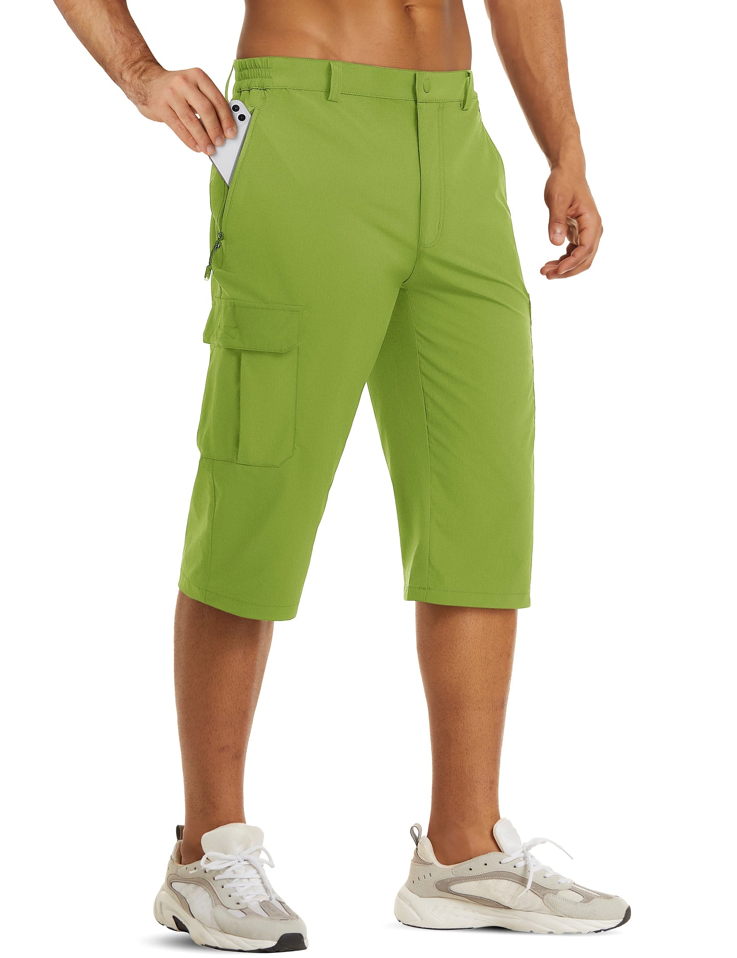 Mens Summer Quick Dry 3/4 Capri Pants Casual Multi-Pockets Lightweight Shorts Outdoor Hiking Cargo Nylon Pants Workout