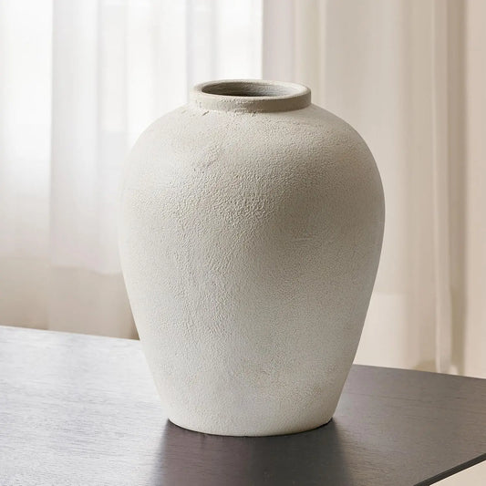 White Ceramic Large Vase, 12.7" Tall Zen Style vase, Terra Cotta Pitcher, Distressed Farmhouse Decor, Pottery Decorative Flower
