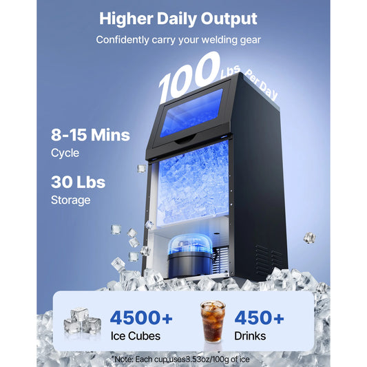 SucceBuy Commercial Ice Maker Machine 80/100/130/160 lbs 24h with 13/30 lbs Storage Capacity Stainless LED Display for Home Bar