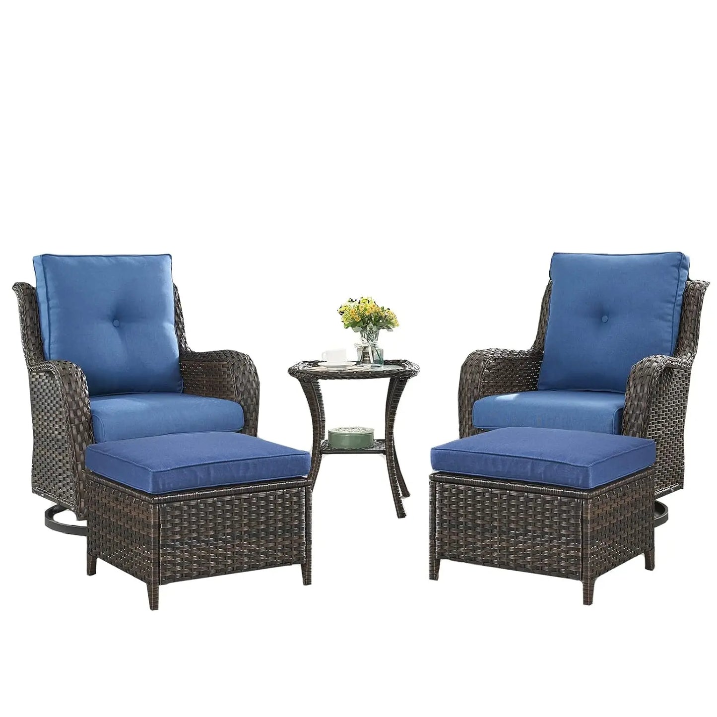 Wicker Patio Furniture Set - 5 Piece Rattan Outdoor Sectional Conversation Sets with 2 Swivel Rocking Chairs,2, Customized