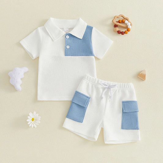 Infant Boy s Stylish Summer Ensemble Short Sleeve  Shirt and Cargo Shorts Combo for a Cool Look
