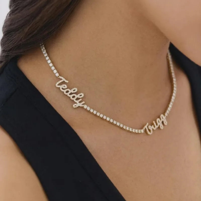 WinWinWin Personalized Diamond Tennis Name Necklace for Women