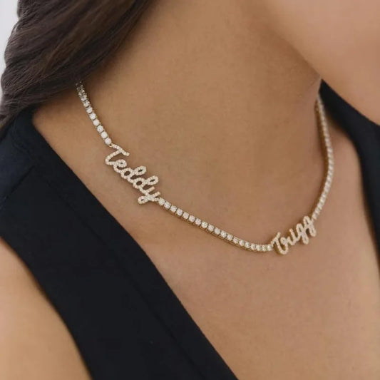 WinWinWin Personalized Diamond Tennis Name Necklace for Women