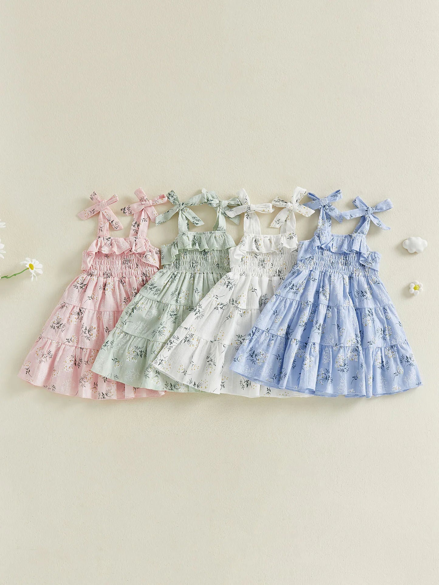 Floral Print Aline Toddler Dress With Tie Shoulder Detail
