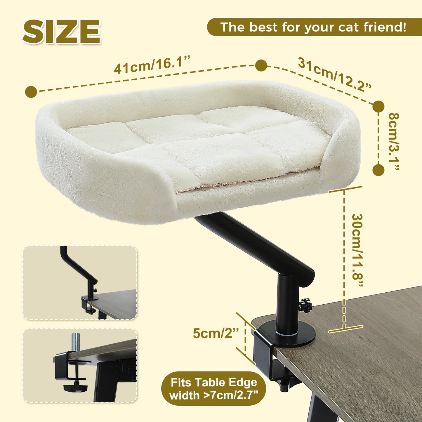 Cat Desk Bed, 360° Rotatable Cat Bed Stand for Indoor Cats, Adjustable Cat Basket, Cats Hammock for Table, Soft Cat Bed for Desk