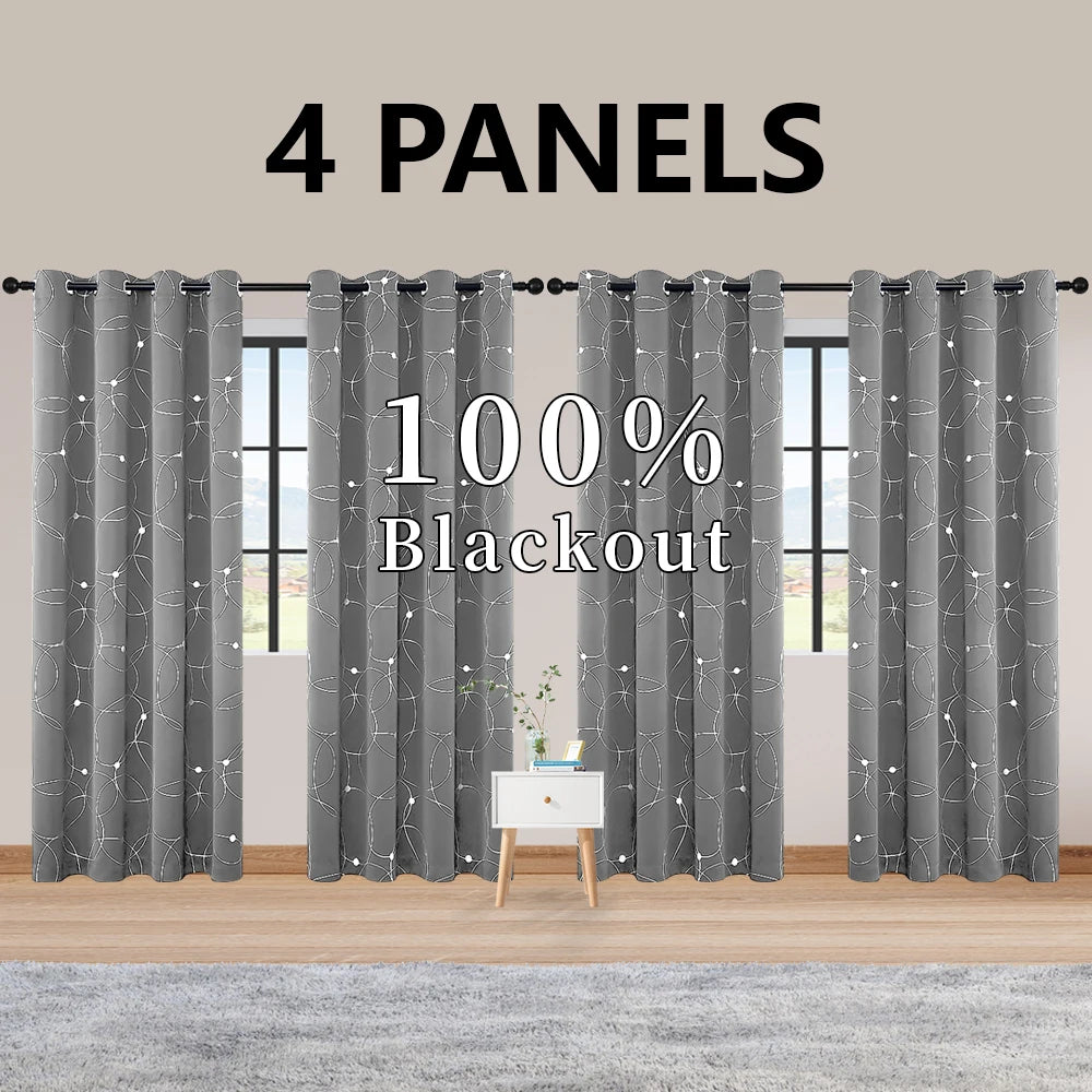 Blackout Curtains With Circle And Dot Foil Print