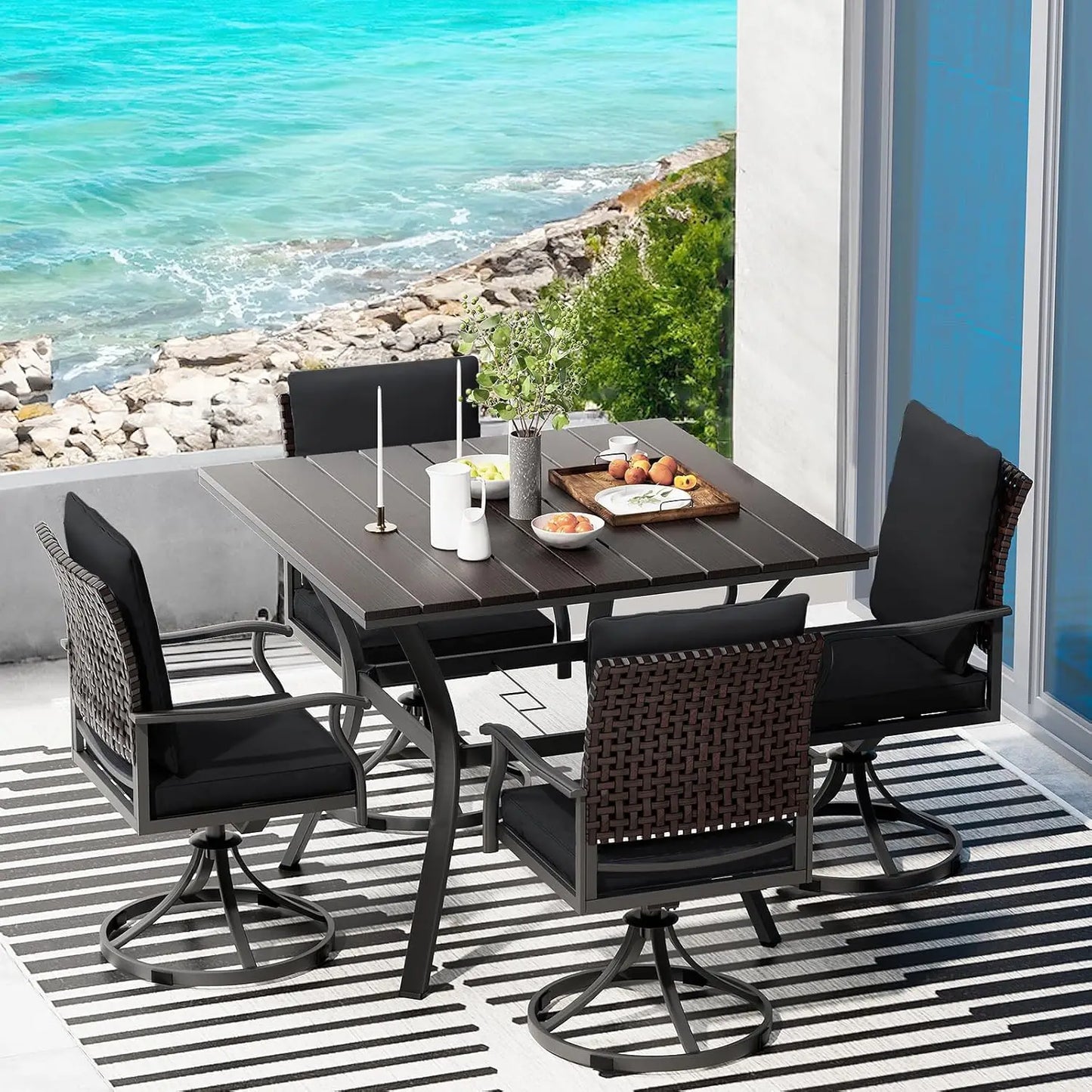 Outdoor 5 Piece Patio Dining Set With Swivel Chairs And Round Table