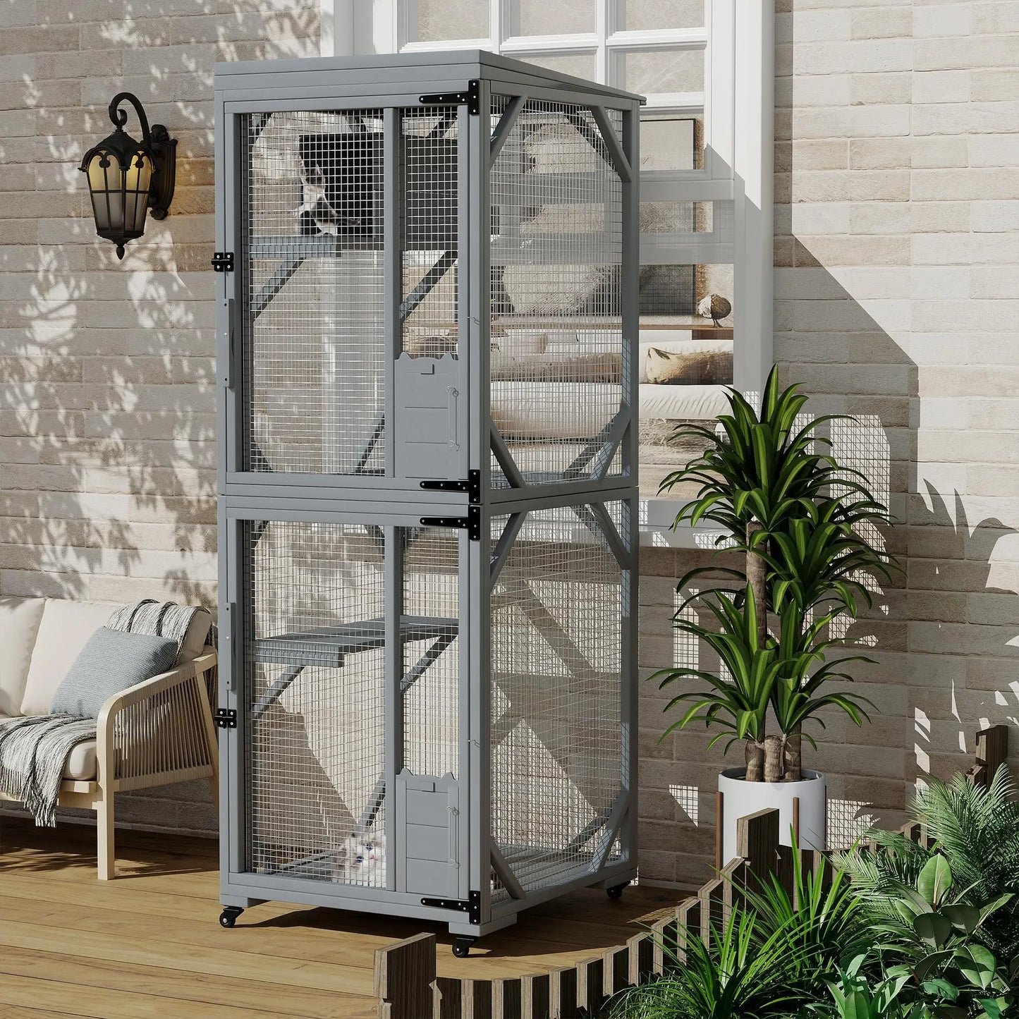 HiMISSCatio Catio Outdoor Enclosure With Lockable Wheels Weatherproof