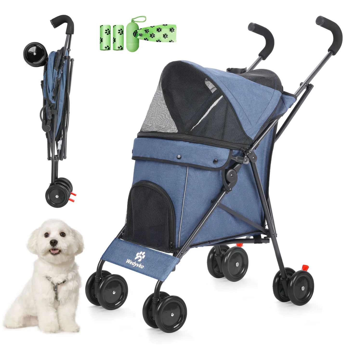 Wedyvko Pet Stroller Four Wheels With Brakes And Storage