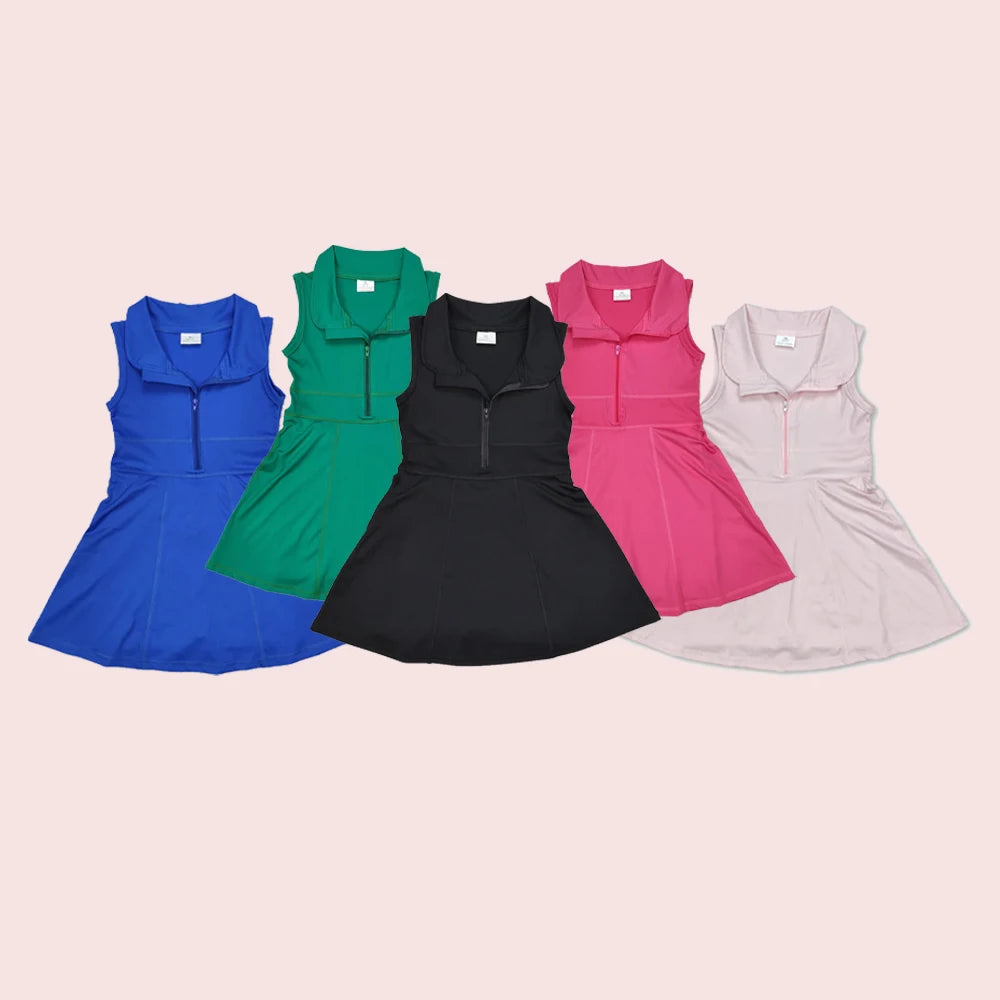 Girls Athletic Zip Activewear Dress Set For Workout And Play