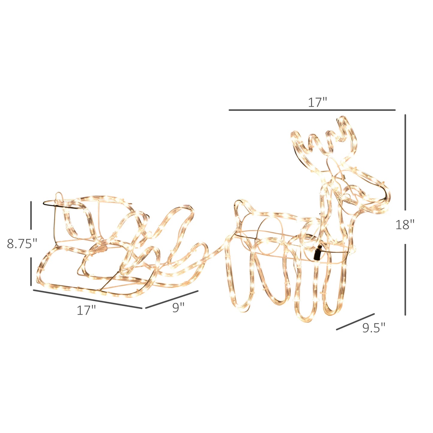 Christmas Reindeer and Sleigh with LED Motif Warm White Lighting, Indoor Outdoor Steel Frame Yard Decoration