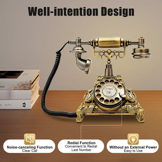 Retro Antique Home Landline Phone, Vintage Desktop Telephone with Dial, Retro Phone Suitable for Office and Café