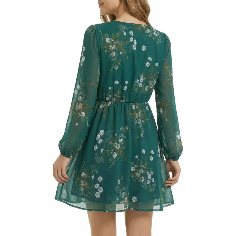 Women's Elegant V Neck Chiffon Dress For Spring Party Wear