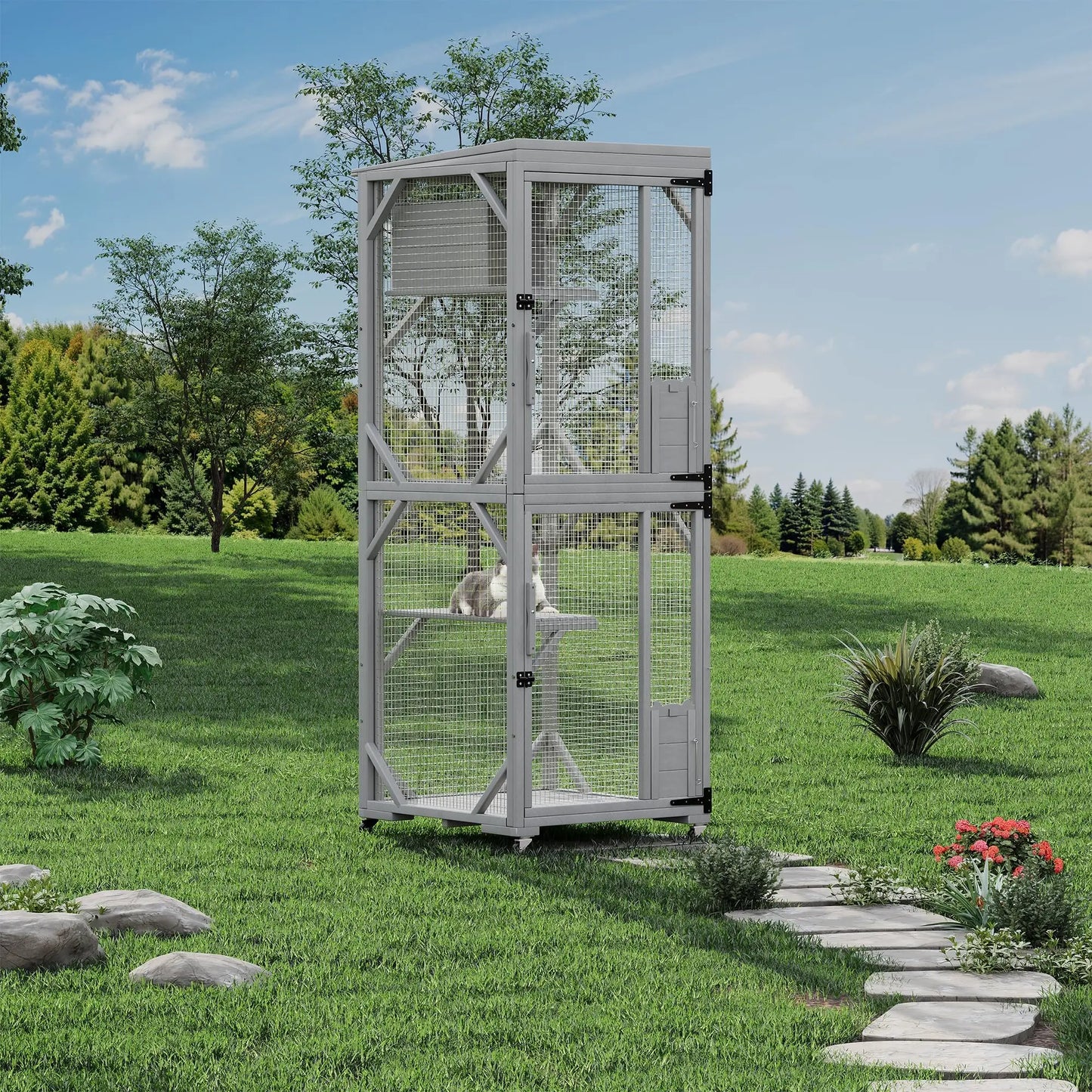HiMISSCatio Catio Outdoor Enclosure With Lockable Wheels Weatherproof