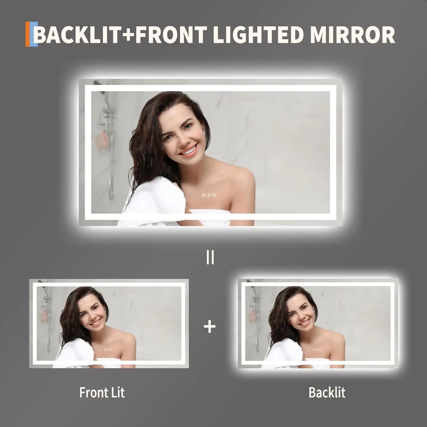 Twister.CK Frameless LED Bathroom Mirror Anti Fog Dimmable Wall Mount