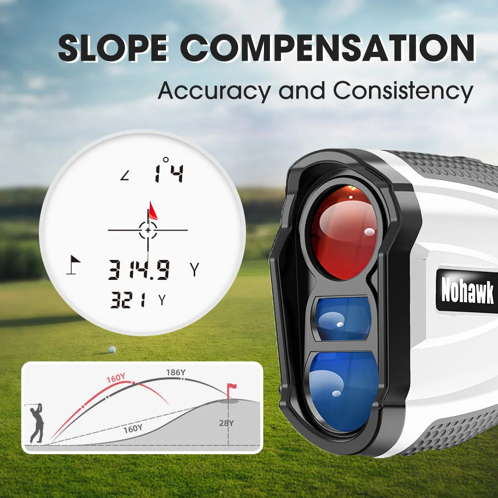 NOHAWK 1000yds Golf Rangefinder, M/Y Unit Switching, Flag Lock, Slope Compensation Distance with Magnetic Function for Golf