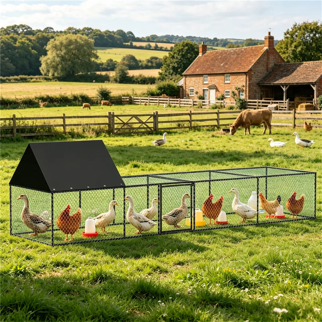 Large Chicken Coop Cage Outdoor Hen Poultry Cage Run Pen Fence Duck House with Nylon Netting Rabbit Hutch Run Nest Pet Cage