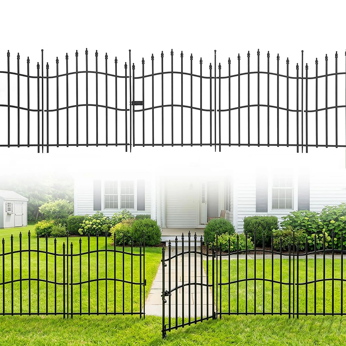 HiMISS Garden Fence Panels Metal Animal Barrier With Gate