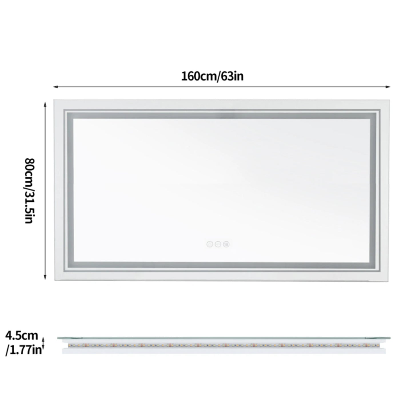 LED Illuminated Bathroom Mirror With Front Backlit Fogless Wall Mount