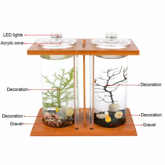 Creative Bamboo Wood Ecological Fish Tank Dual Glass Desktop Mini DIY Goldfish Betta Fish Tank Micro Landscape Tank