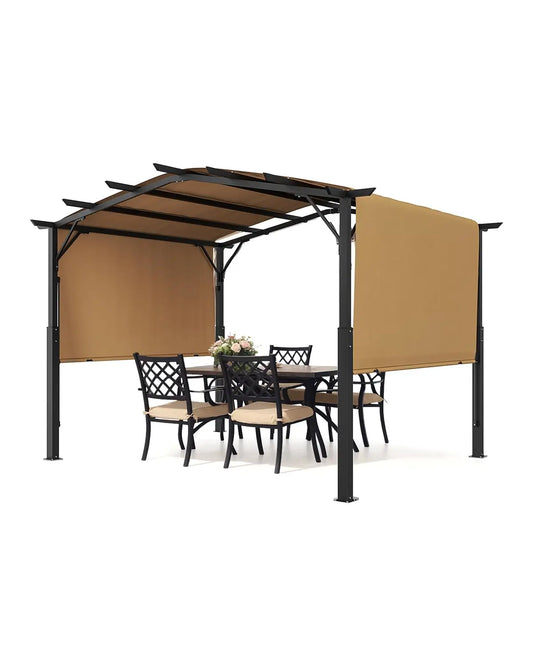 12 x 10 ft Outdoor Pergola, Arched Top Metal Pergola, Retractable Pergola with Sun Shade Canopy, Large Patio, Customized