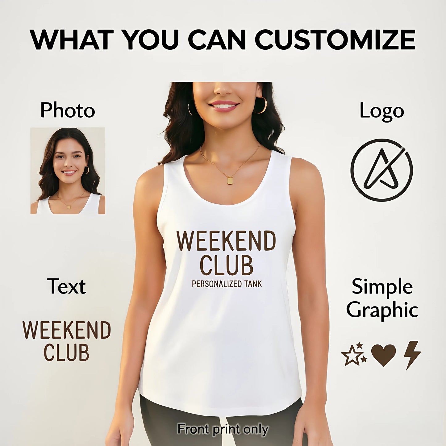 Personalized Women's Tank Top, Custom Photo Logo Text Sleeveless Shirt, Casual Summer Print Top