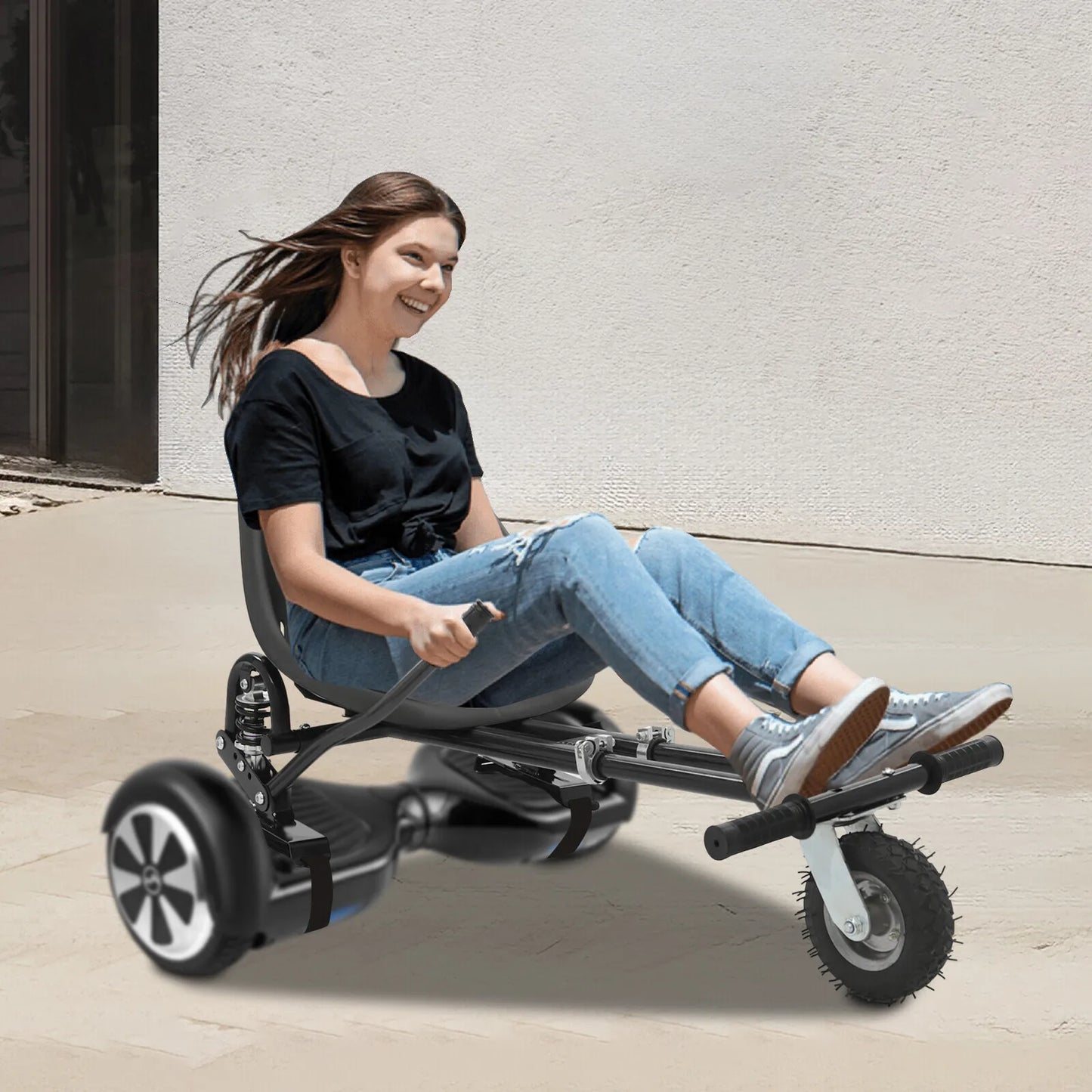 Adjustable Hoverboard Seat Attachment with Dual Shock Absorbers Ergonomic Design 220lbs Load Capacity for 6.5"-10" Scooters