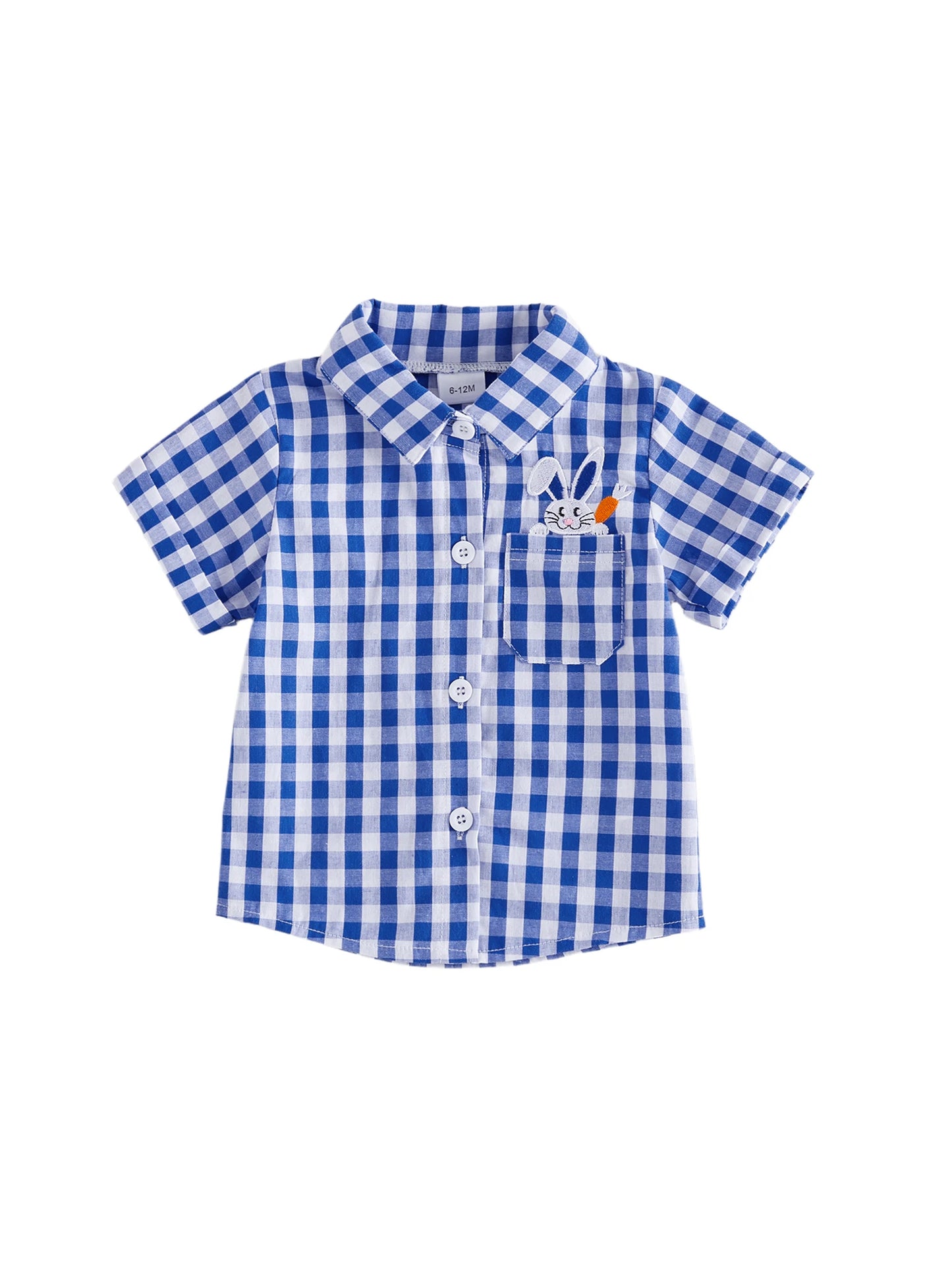 Cute Toddler Boys Easter Outfit Short Sleeve Shirt with Bunny Embroidery and Plaid Shorts Set for Summer Holiday Party Wear