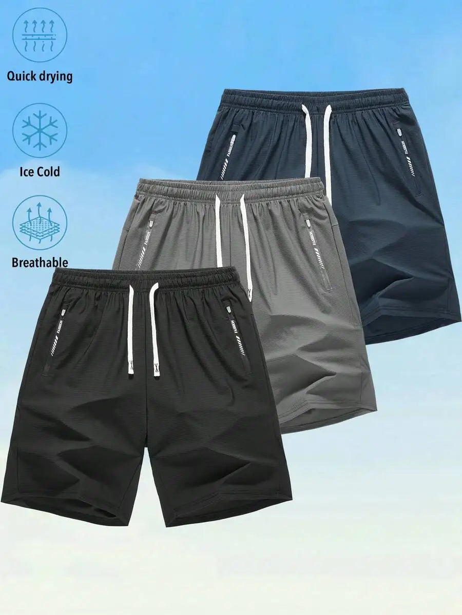 3-Pack Mens Quick Dry Athletic Shorts With Zippered Pockets And Drawstring Waist