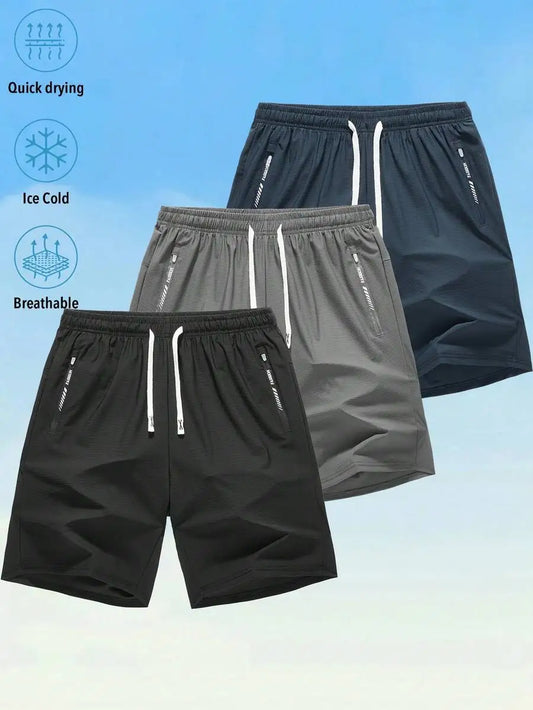 3-Pack Mens Quick Dry Athletic Shorts With Zippered Pockets And Drawstring Waist