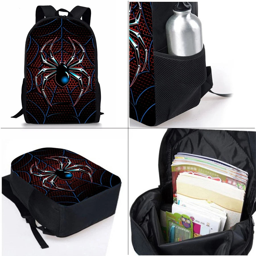 Spider Pattern Three Piece 3D Cartoon School Backpack Set For Children