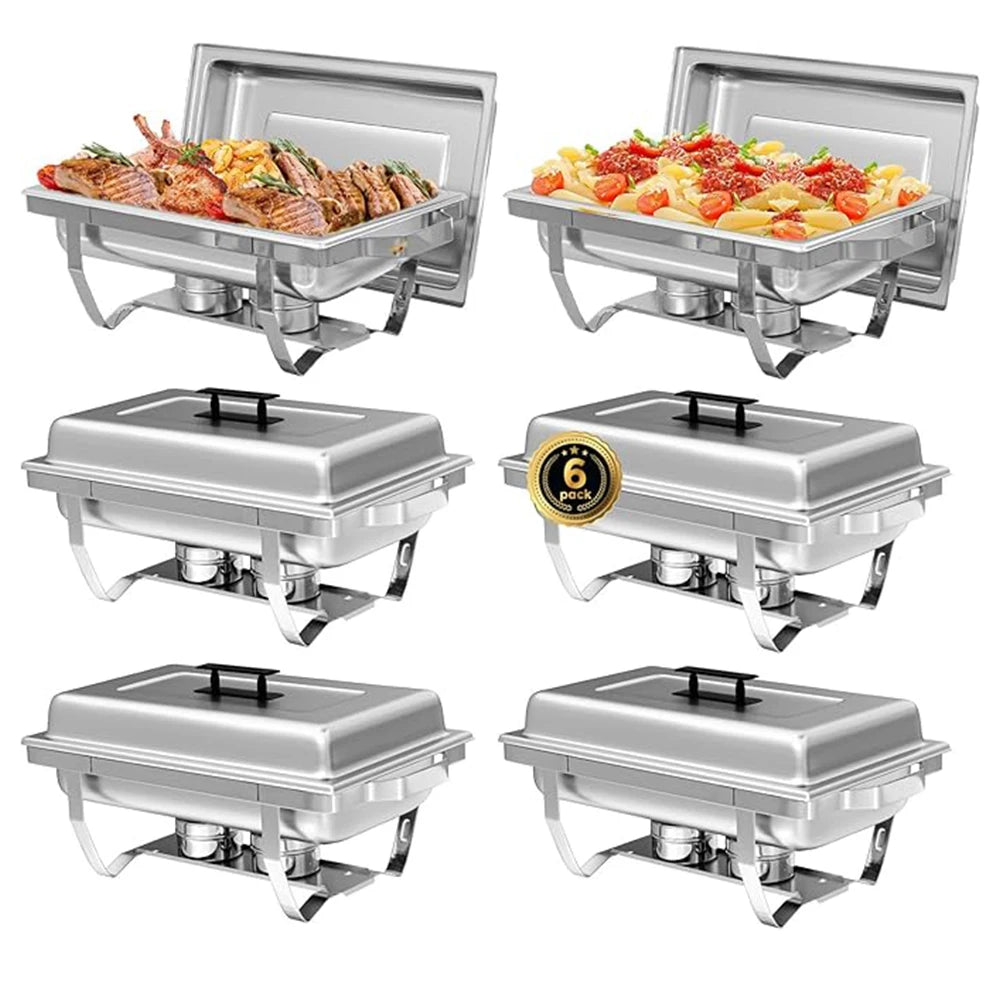 Chafing Dish Buffet Set 8QT Electric Stainless Steel 2/4/6Pack Full Size Pans Food Warmer Chafing Fuel Holder for Party Catering
