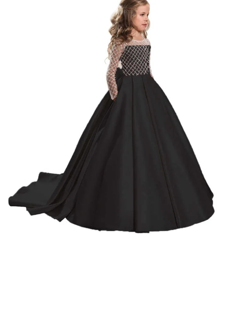 Elegant Lace Trailing Flower Girl Dress First Communion