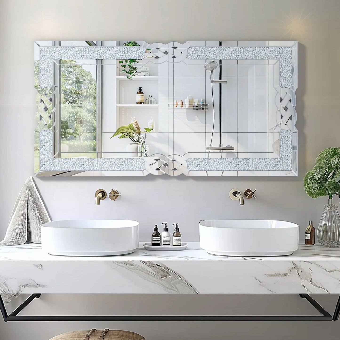 Wisfor Crushed Diamond Wall Mirror Framed Glass Vanity