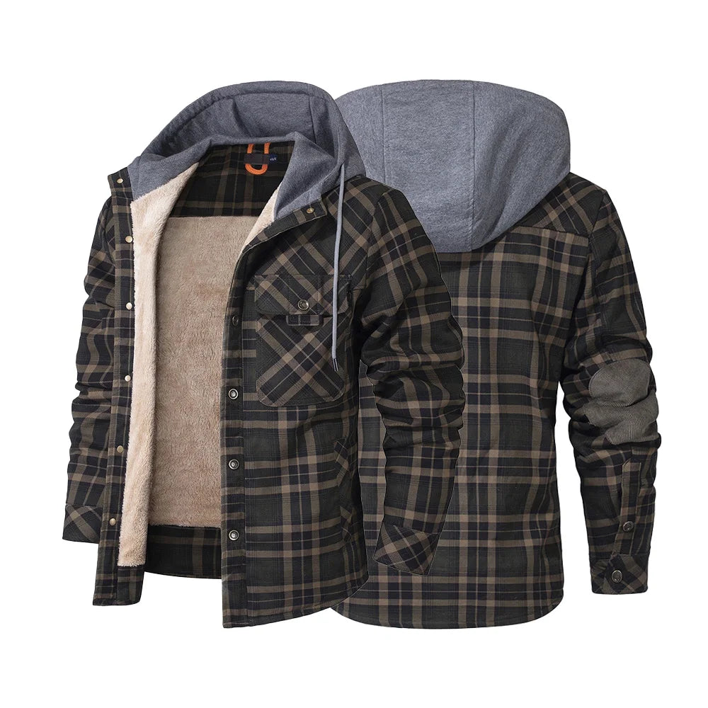 Men's Winter Hooded Plaid Flannel Sherpa Lined Jacket
