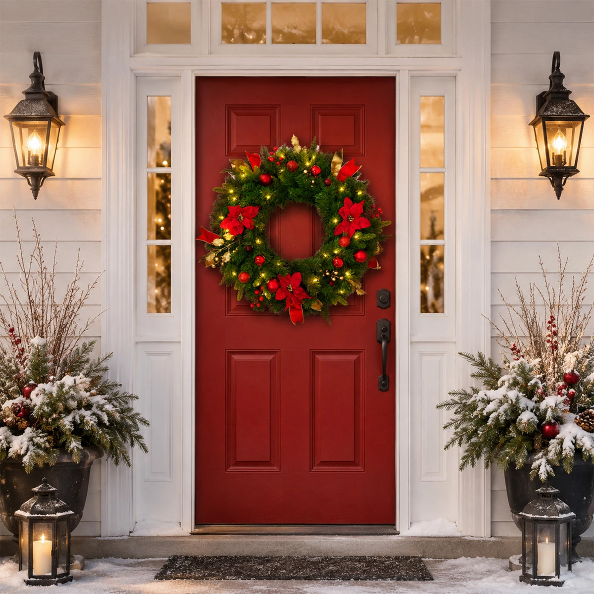 HiMiss Lighted Christmas Wreath With Timer Rustic Holiday Door Decor