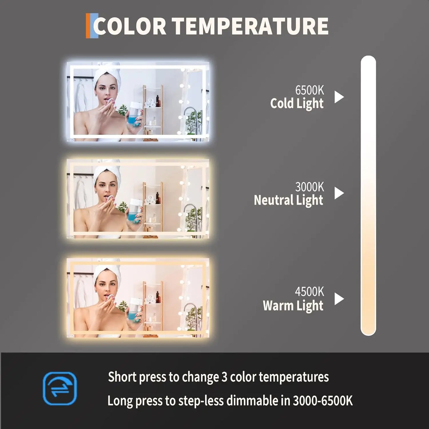 Twister.CK Frameless LED Bathroom Mirror Anti Fog Dimmable Wall Mount