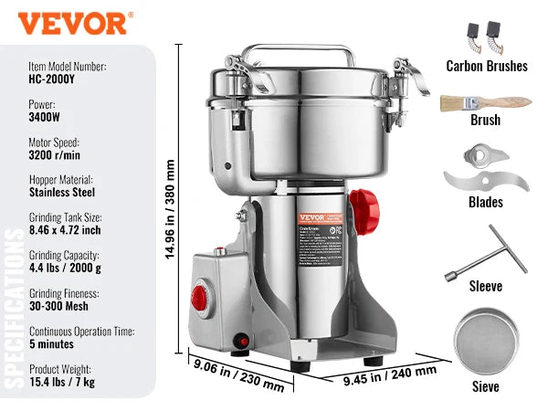 VEVOR Electric Grain Mill Grinder for Dry Herbs and Spices