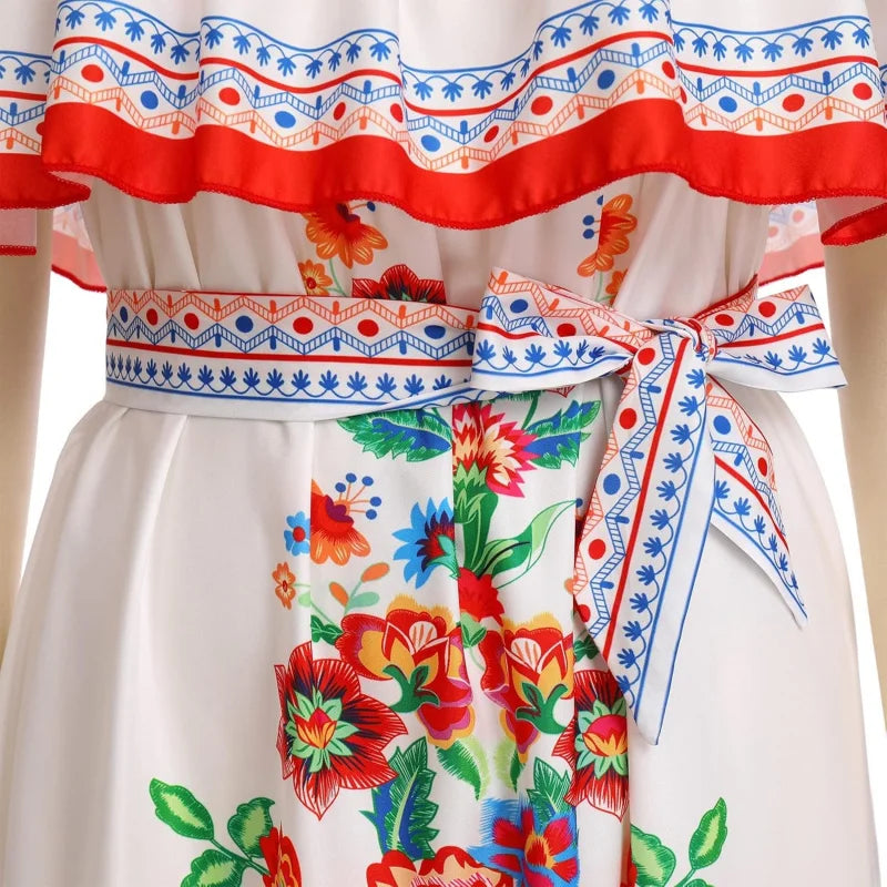 Floral Off Shoulder Maxi Dress For Women With Belt Summer Beach