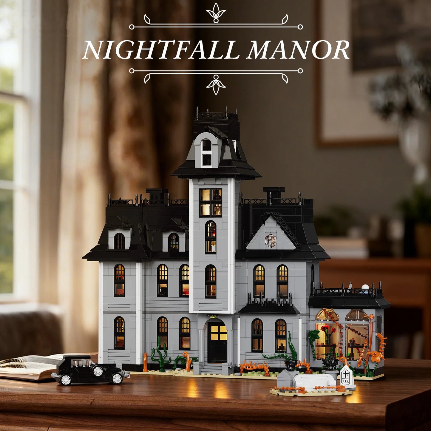 Gothic Nightfall Manor Building Blocks Desktop Ornament