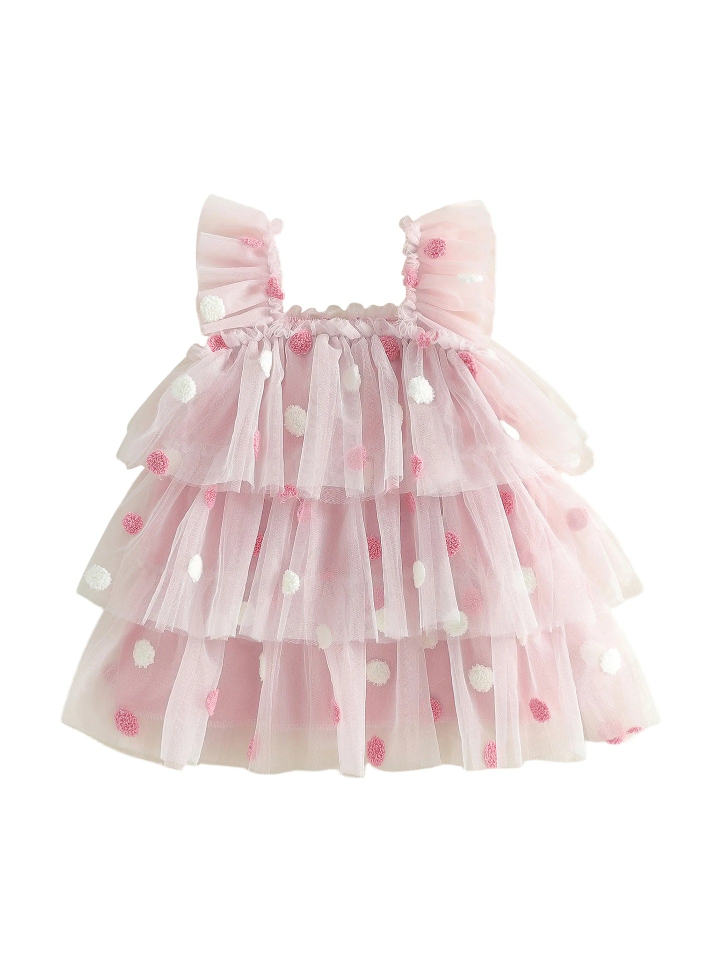 Adorable Toddler Girl s Summer Dress with Polka Dot Print Flowy Fit and Cute Ruffled Mesh Layers for a Casual Look