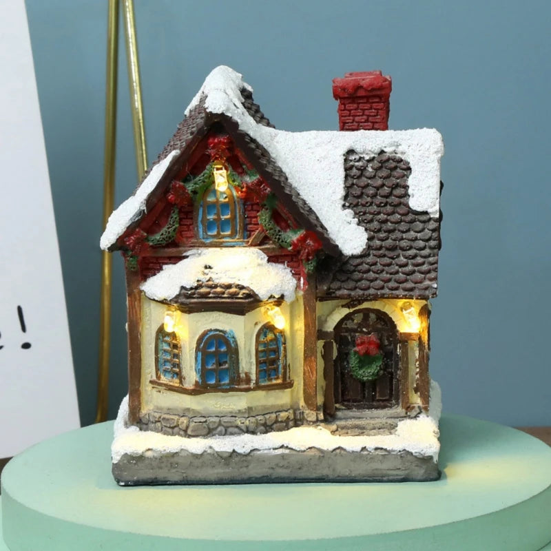 Christmas LED Light House Ornaments Resin Cottage Miniature Village