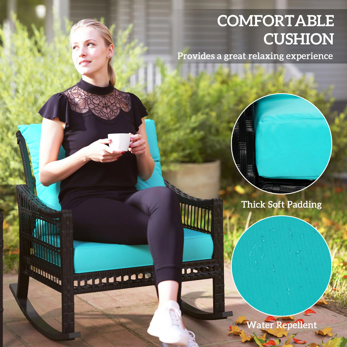 Outsunny Outdoor PE Rattan Rocking Chair Furniture Set