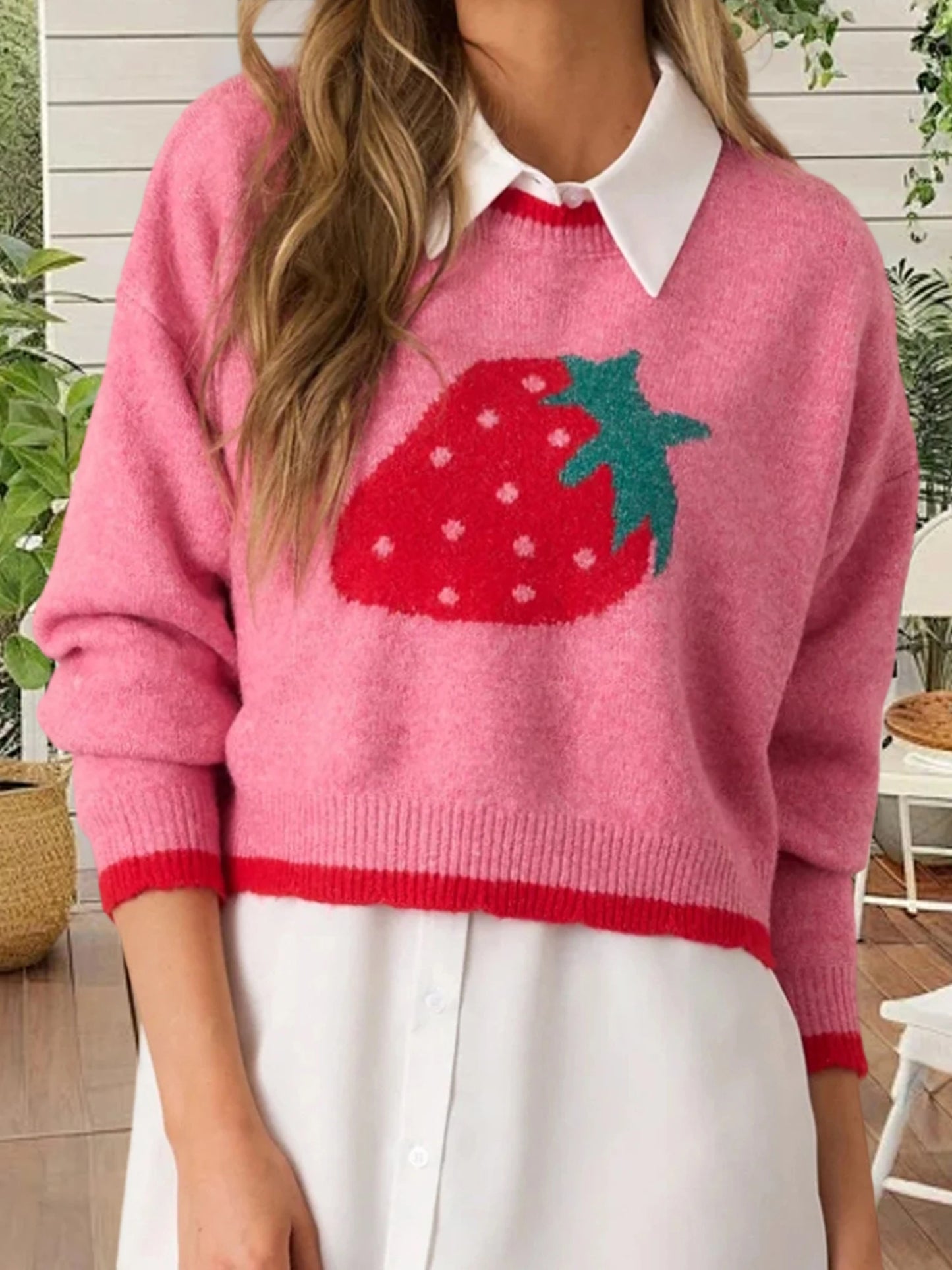 XBTCLXEBCOCN Cozy Cherry Patterned Sweater For Women