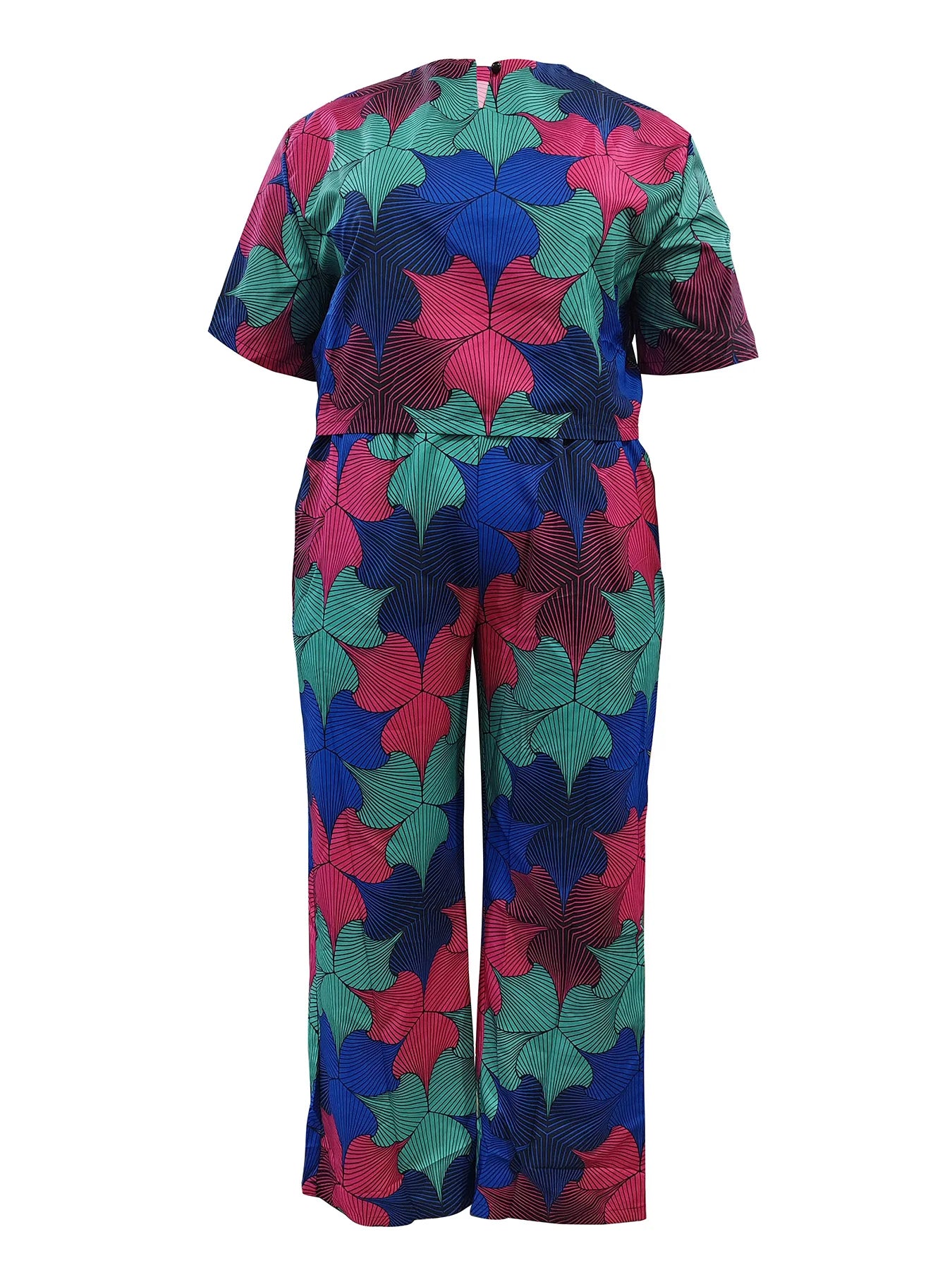 Floral Printed Two Piece Set For Women Polyester V Neck Top And Pants